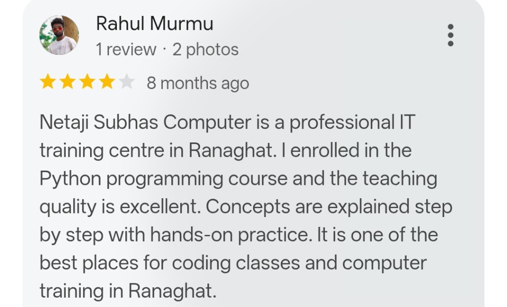 Google review by Rahul Murmu